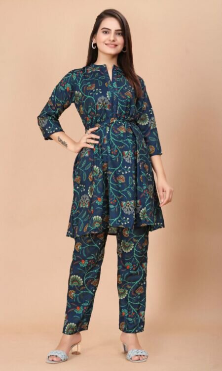 Stunning Blue Muslin Digital Print Co-ord Set
