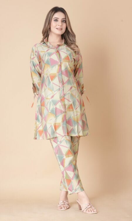 Foil Printed Multi-Color Triangle Print Co-Ord Set