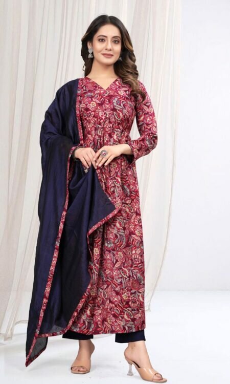 Wine Modal Silk Aliya Anarkali Kurta Set With Dupatta