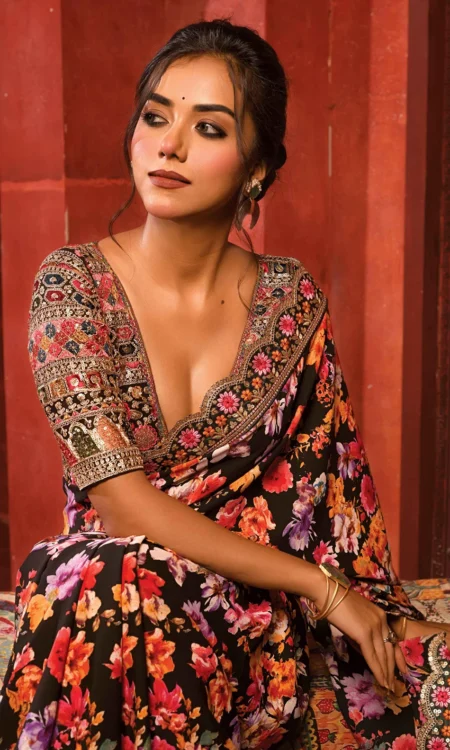 Stunning Soft Georgette Party Wear Saree with Digital Print & Heavy Embroidery